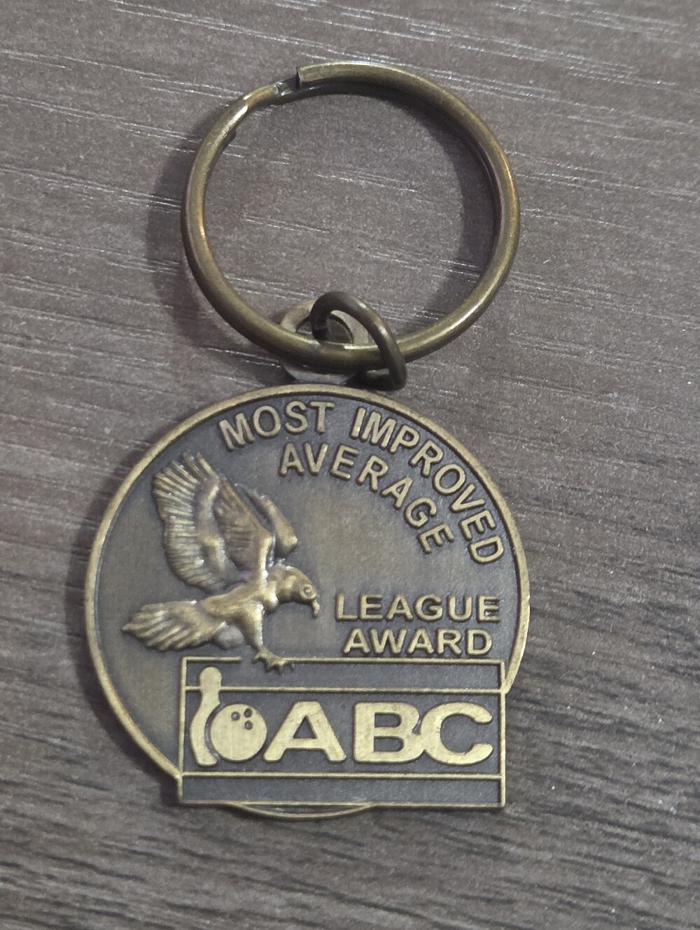 Vtg ABC American Bowling Congress Most Improved Average League Award Keychain